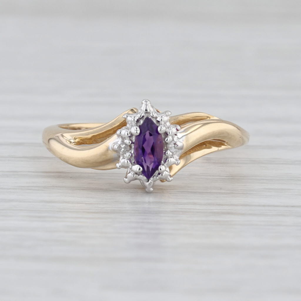 0.18ct Marquise Amethyst Ring 10k Yellow Gold Diamond Accents Size 7.25