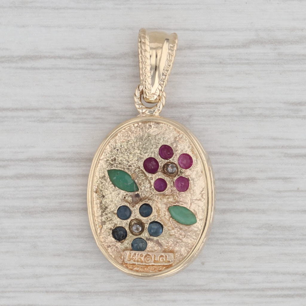 Gray 0.68ctw Gemstone Flower Pendant 14k Yellow Gold Ruby Emerald Sapphire Diamond