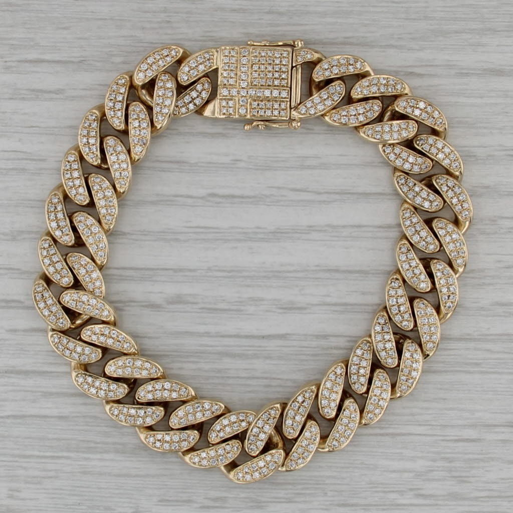 3.50ctw Diamond Curb Cuban Link Chain 14k Yellow Gold 7.75" 12.8mm