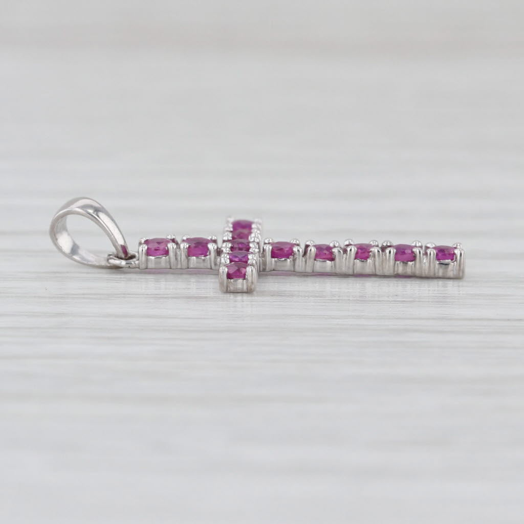 0.40ctw Pink Sapphire Ruby Cross Pendant 14k White Gold Small Drop