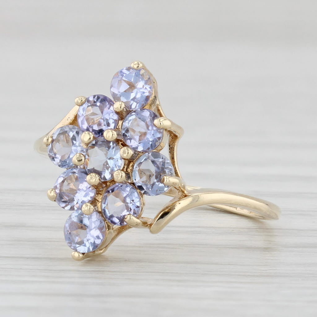 Light Gray 1.06ctw Tanzanite Cluster Ring 10k Yellow Gold Bypass Size 5.25