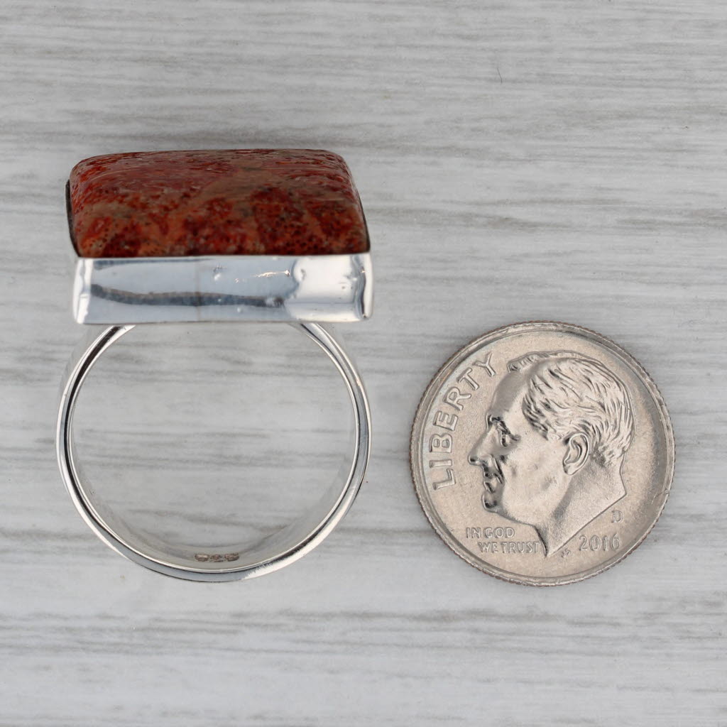 Dark Gray Coral Square Cabochon Ring Sterling Silver Size 7.75
