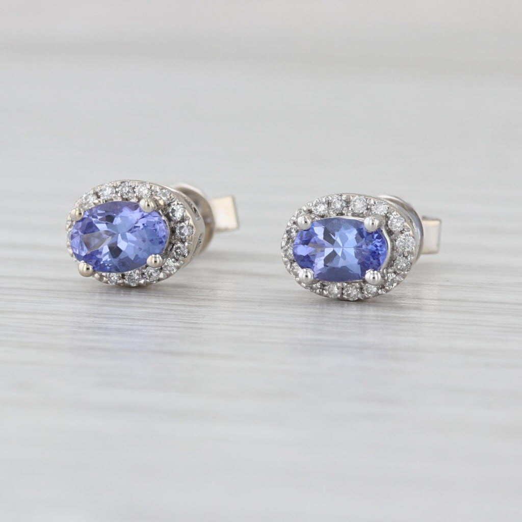 0.82ctw Oval Tanzanite Diamond Halo Stud Earrings 14k White Gold Studs