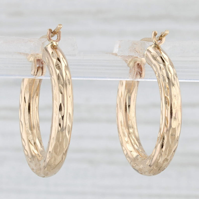 Hammered Hoop Earrings 14k Yellow Gold Snap Top Round Hoops