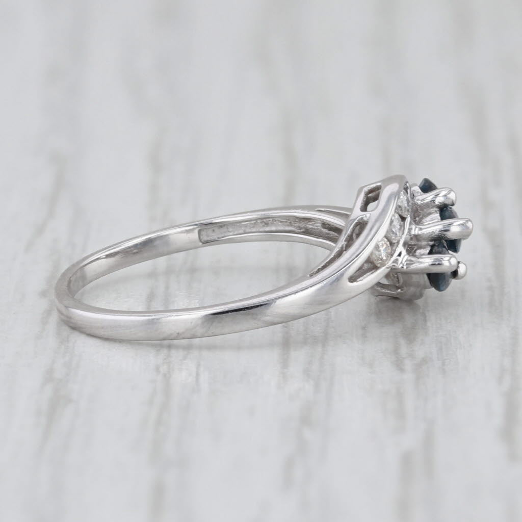 0.60ctw 3-Stone Blue Sapphires Diamonds Ring 14k White Gold Size 5.25