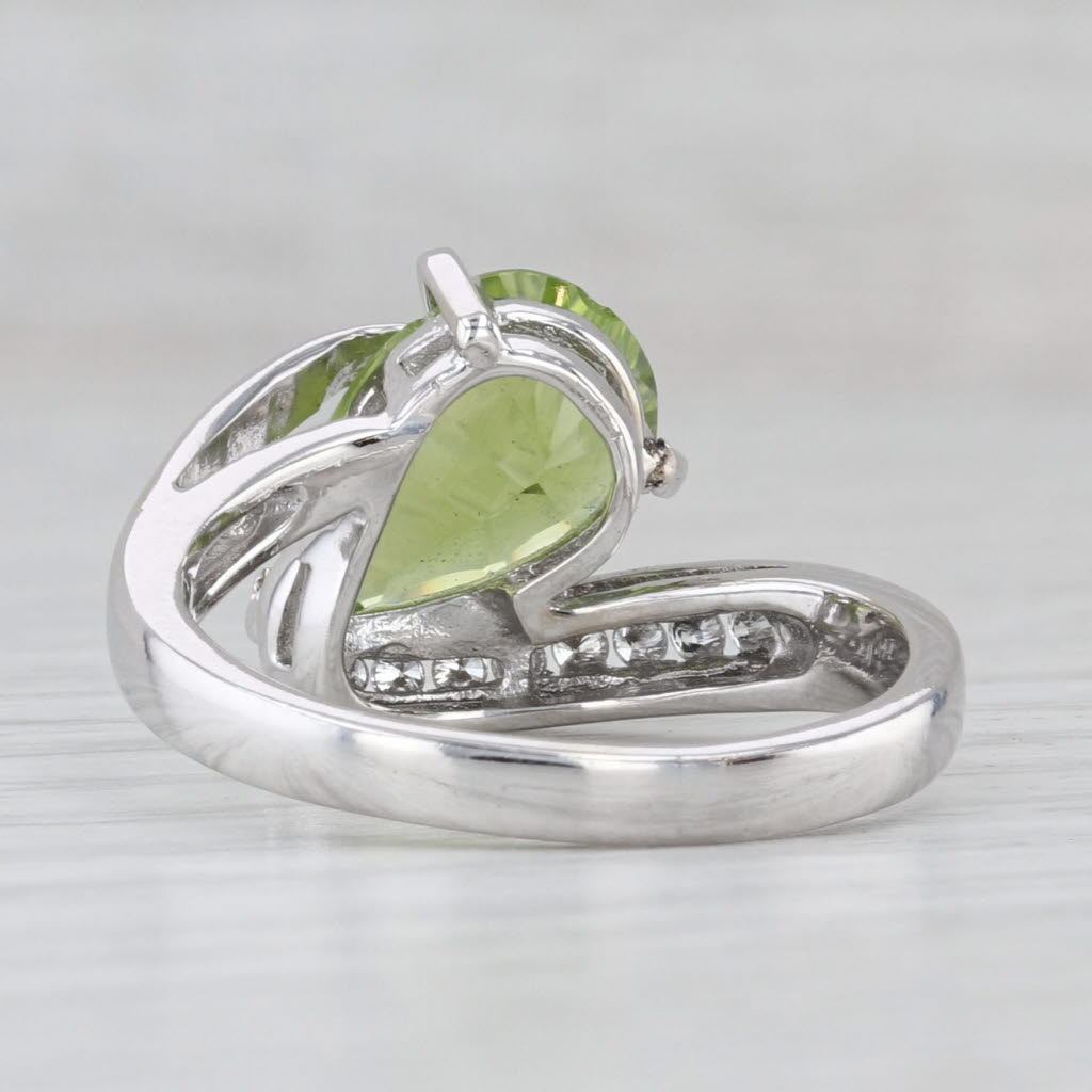 Light Gray 3.35ctw Pear Peridot Diamond Overlay Ring 14k White Gold Size 8.5 Bypass