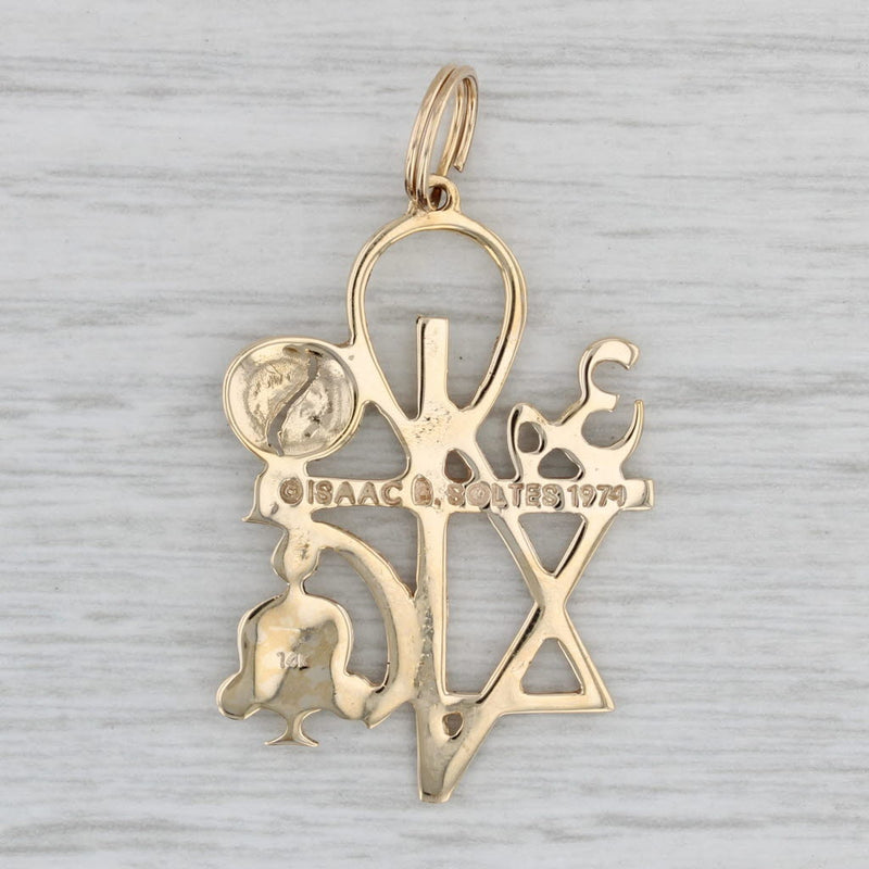 Judaica Hebrew Pendant 14k Yellow Gold Charm Isaac B Soltes 1974