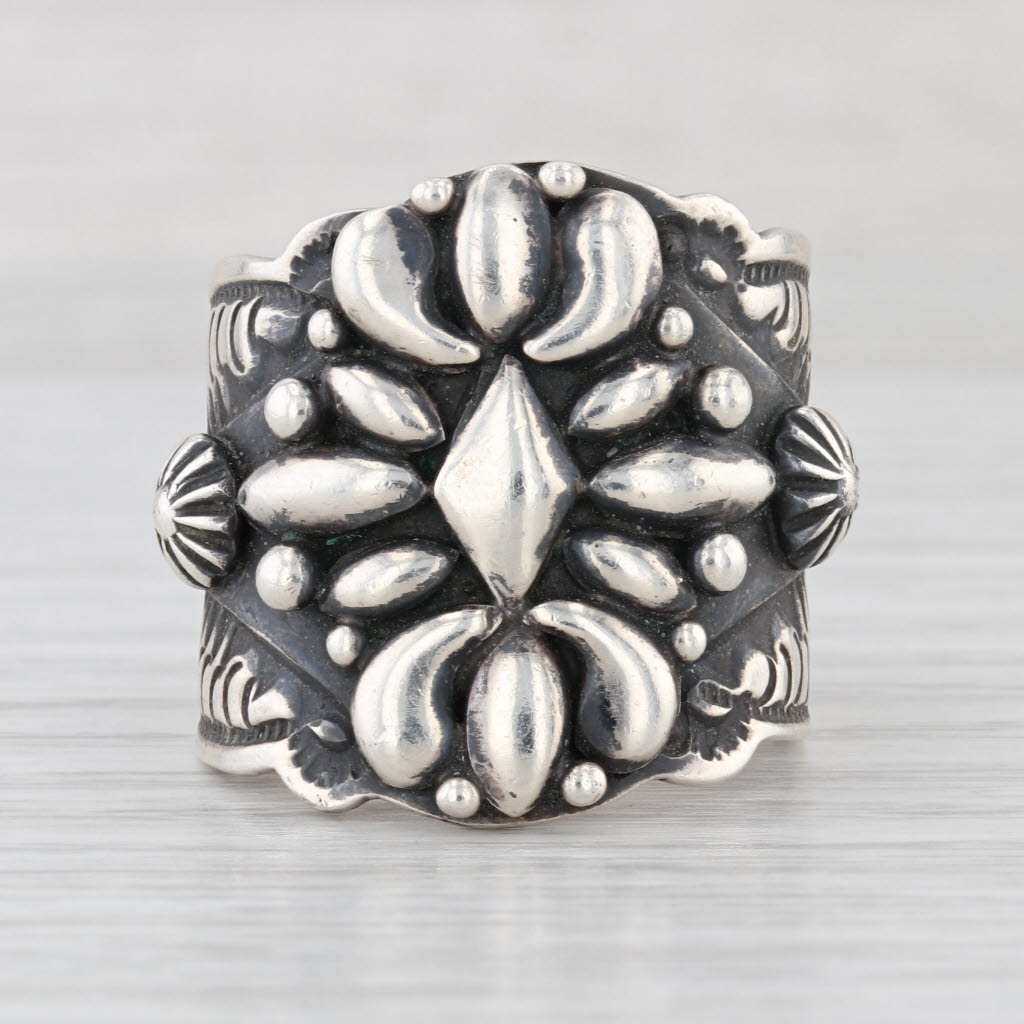 D Becenti Vintage Native American Navajo Ring Sterling Silver Size 12 Statement