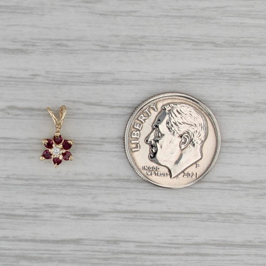 Ruby Diamond Flower Pendant 10k Yellow Gold Small Drop