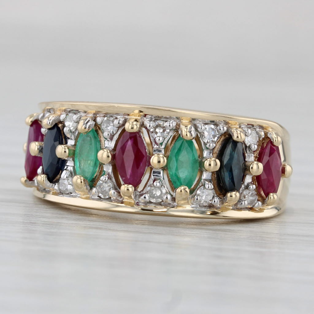 Gray 1.14ctw Multi-Gemstone Ring 14k Yellow Gold Emerald Sapphire Ruby Diamond Size 8