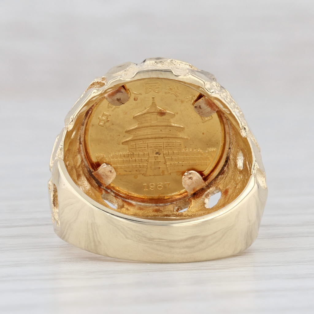 Vintage Gold China Panda Bear Coin Ring shops sz.9