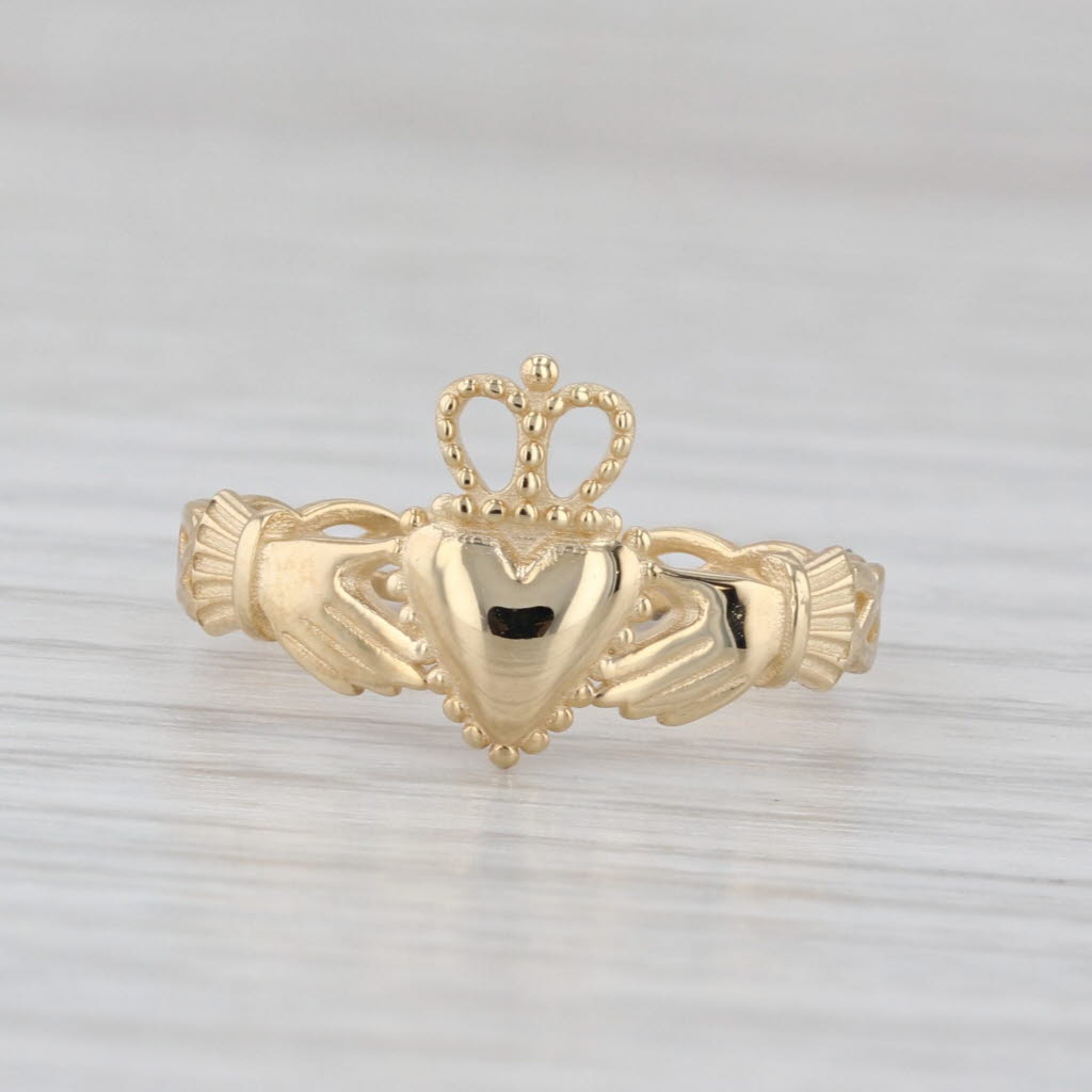 Irish Claddagh Celtic Knot Band Ring 14k Yellow Gold Size 6