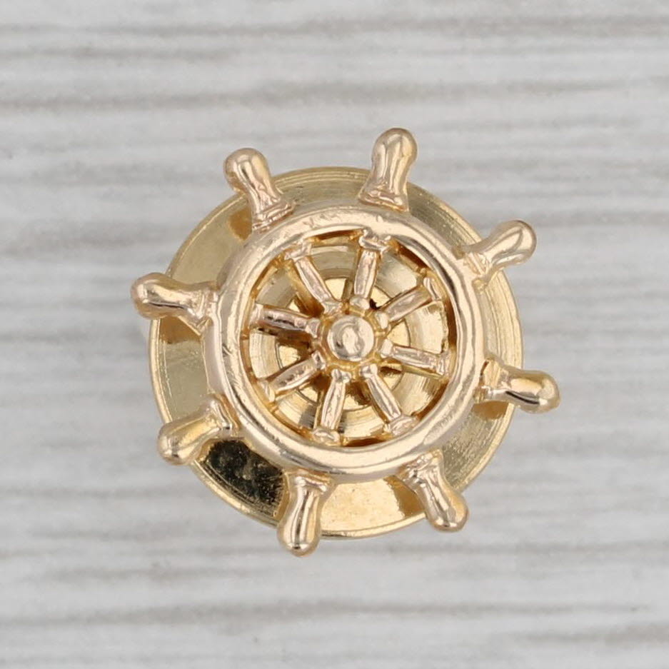 Gray Ships Wheel Tie Tac Lapel Pin 14k Yellow Gold