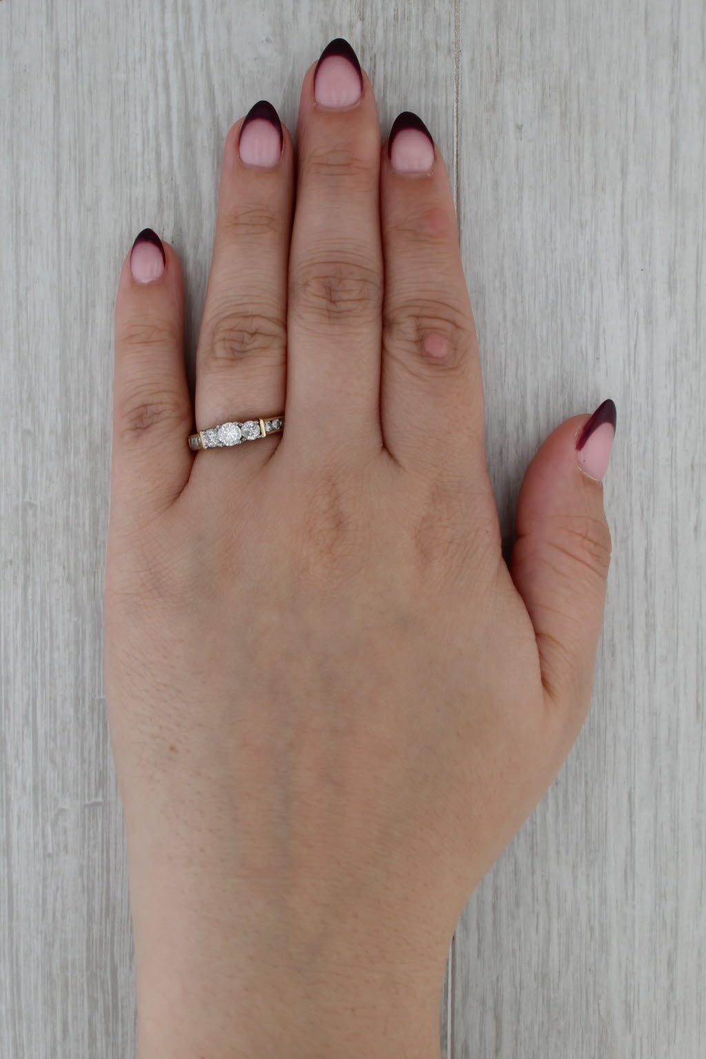 0.99ctw 3-Stone Round Diamond Engagement Ring 14k Yellow Gold Size 7-7.25