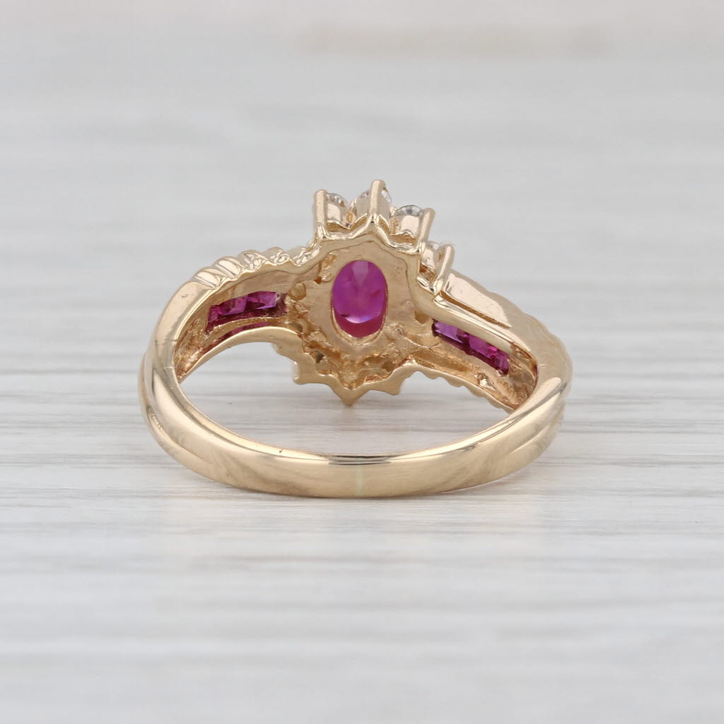0.88ctw Oval Ruby Diamond Halo Ring 14k Yellow Gold Size 5.5