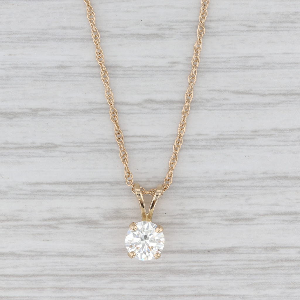 0.90ct Round Diamond Solitaire Pendant Necklace 14k Gold 18.5" Rope Chain GIA