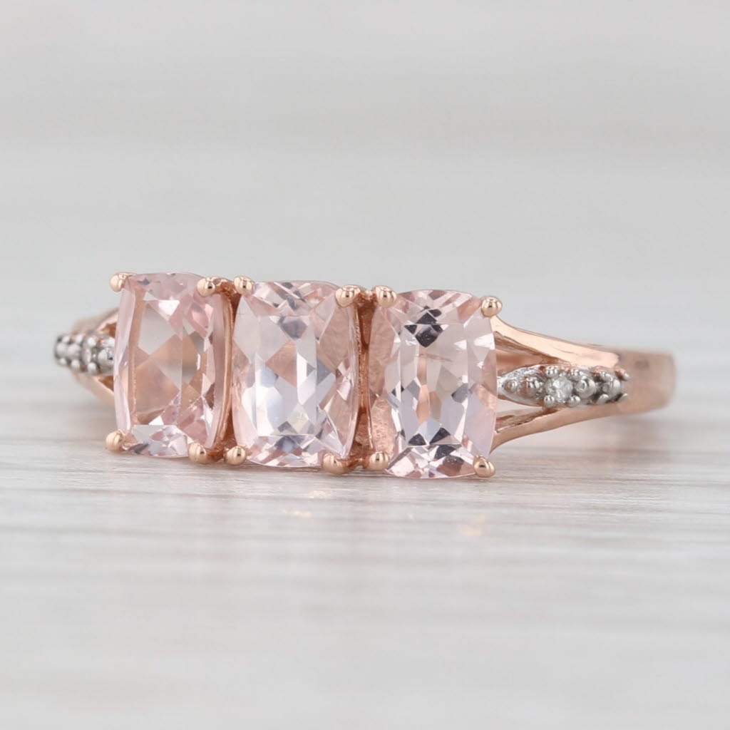 Light Gray 1.78ctw 3-Stone Morganite Diamond Ring 10k Rose Gold Size 5 COA