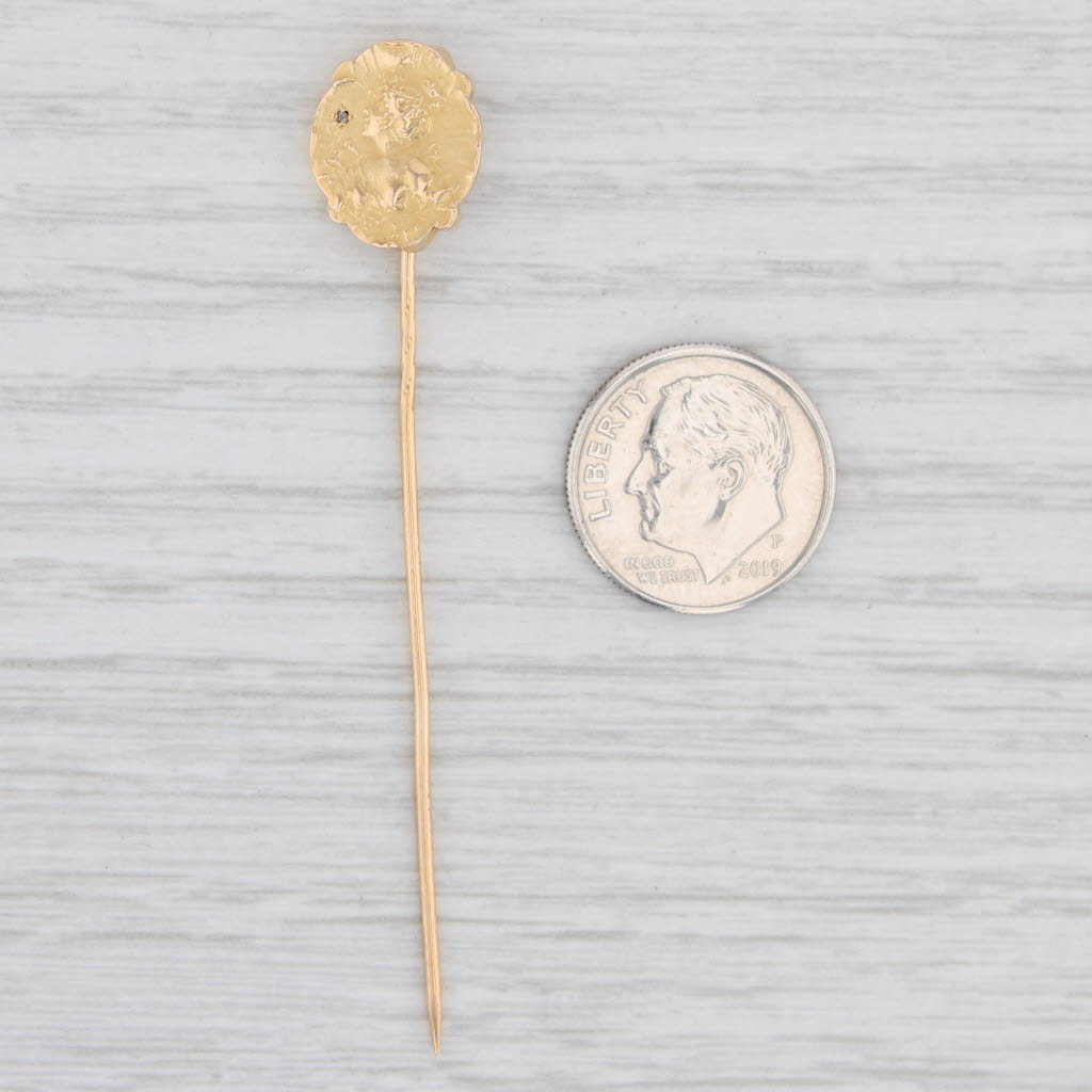 Light Gray Antique Diamond Figural Stickpin 18k Top 12k Pin Yellow Gold