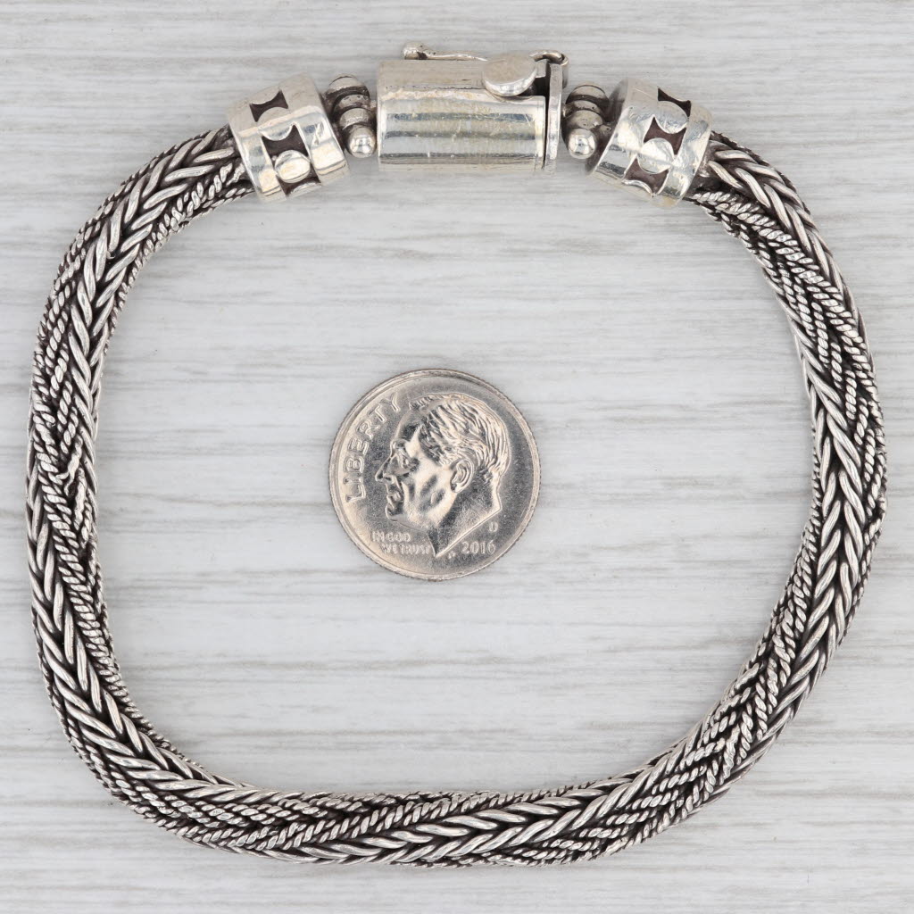 Light Gray Woven Rope Chain Bracelet Sterling Silver 7.5" 6.4mm Statement