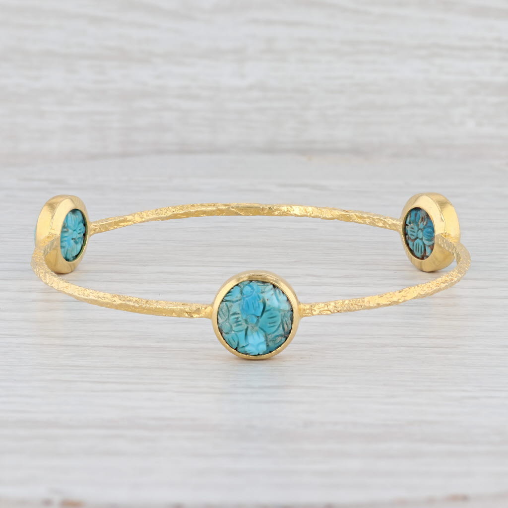 New Nina Nguyen Floral Turquoise 8" Bangle Bracelet Sterling 22k Gold Vermeil