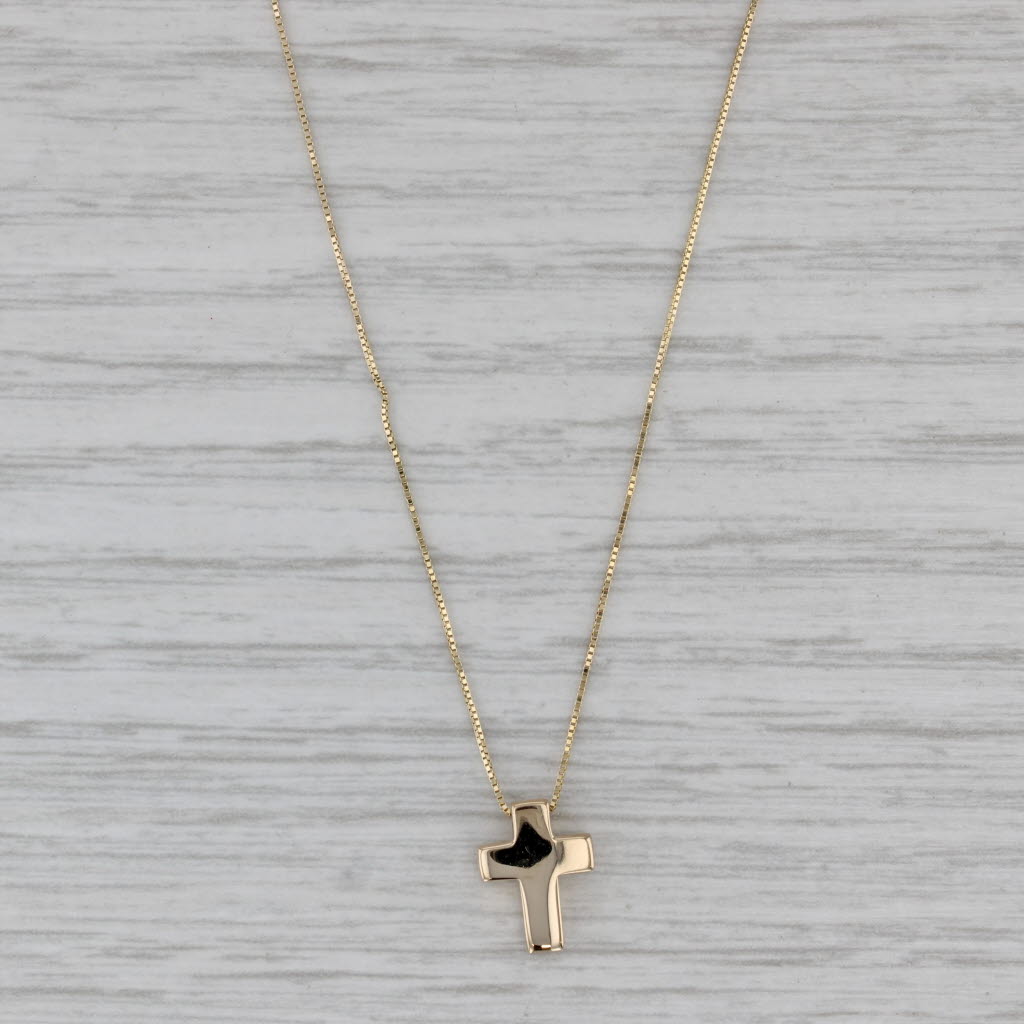 Gray New Puffy Cross Pendant Necklace 14k Yellow Gold 16.25" 18.25" Box Chain