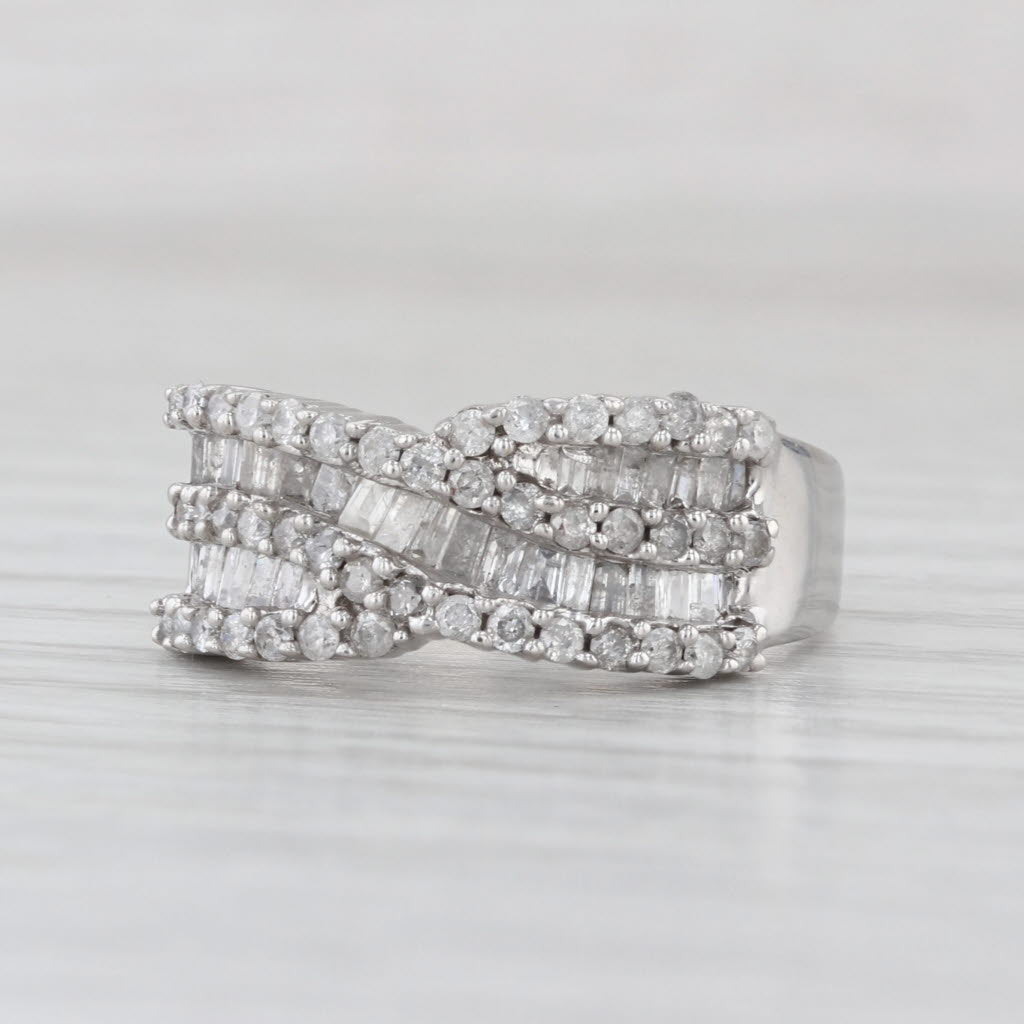 0.94ctw Diamond Crossover Ring 10k White Gold Size 7