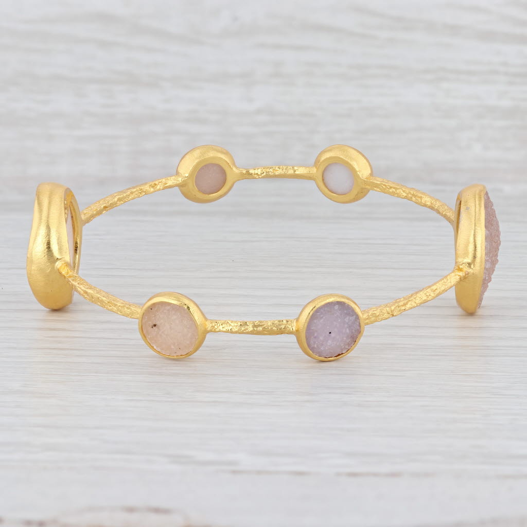 New Nina Wynn Bangle Bracelet Sand White Druzy Quartz 22k Vermeil Sterling