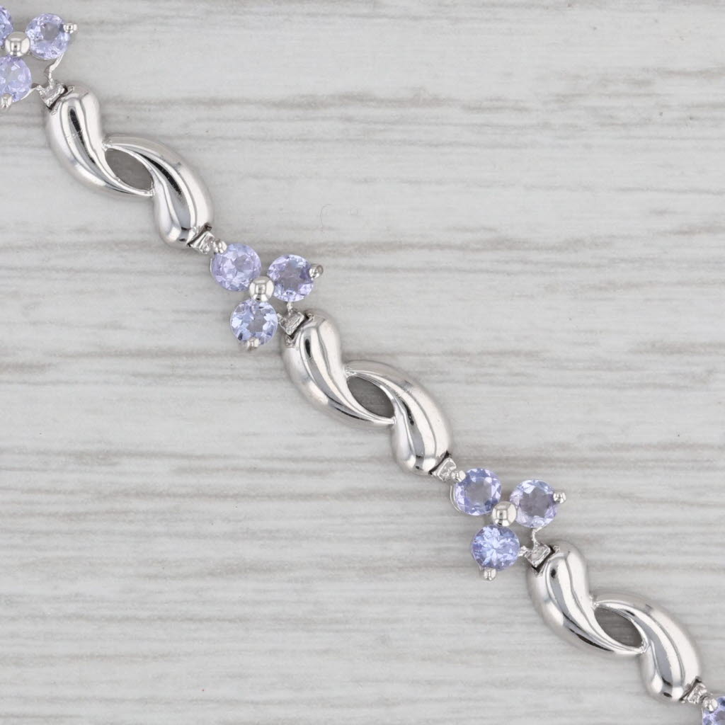 Light Gray 2ctw Tanzanite Cluster Bracelet 14k White Gold 7”