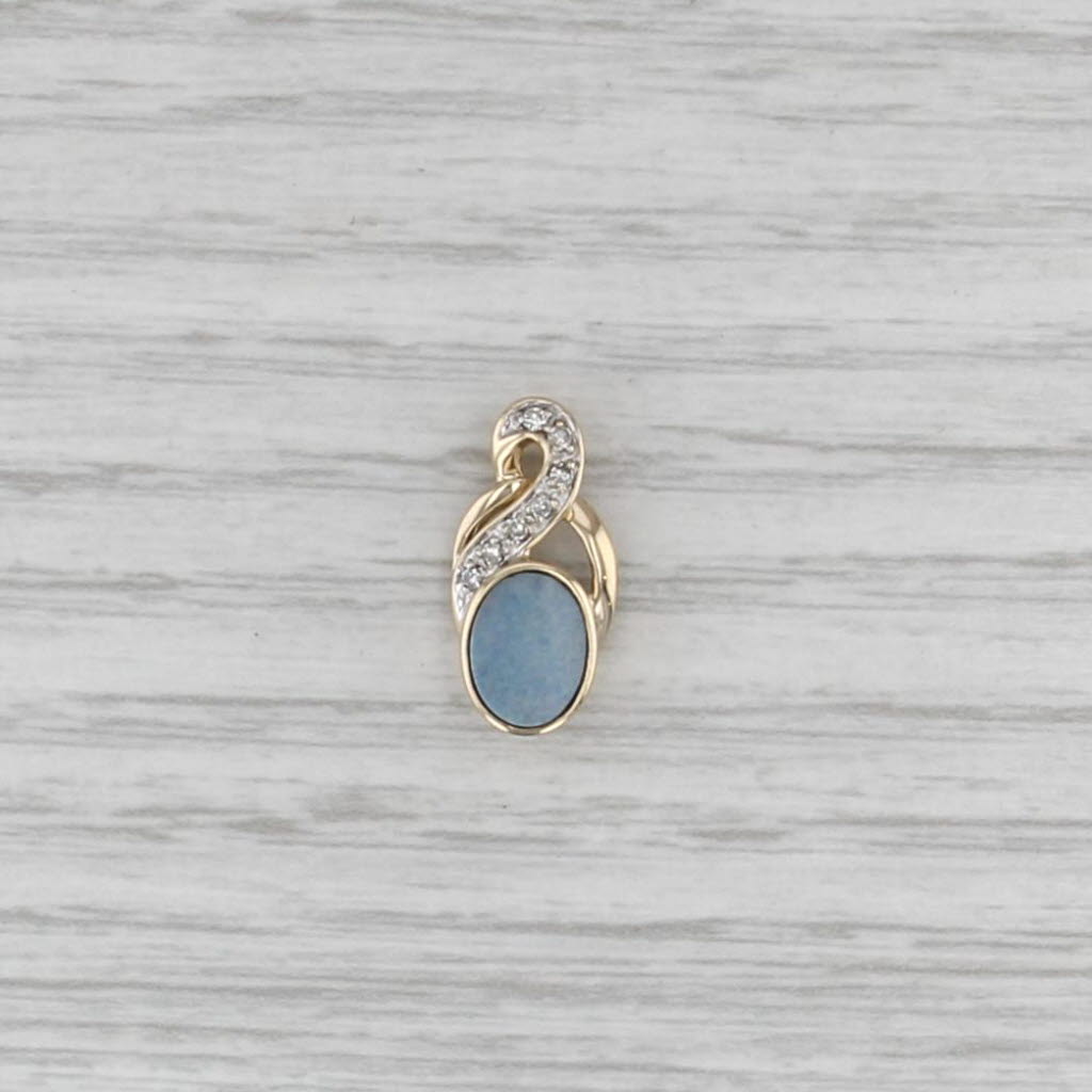 Opal Diamond Pendant 14k Yellow Gold Small Drop