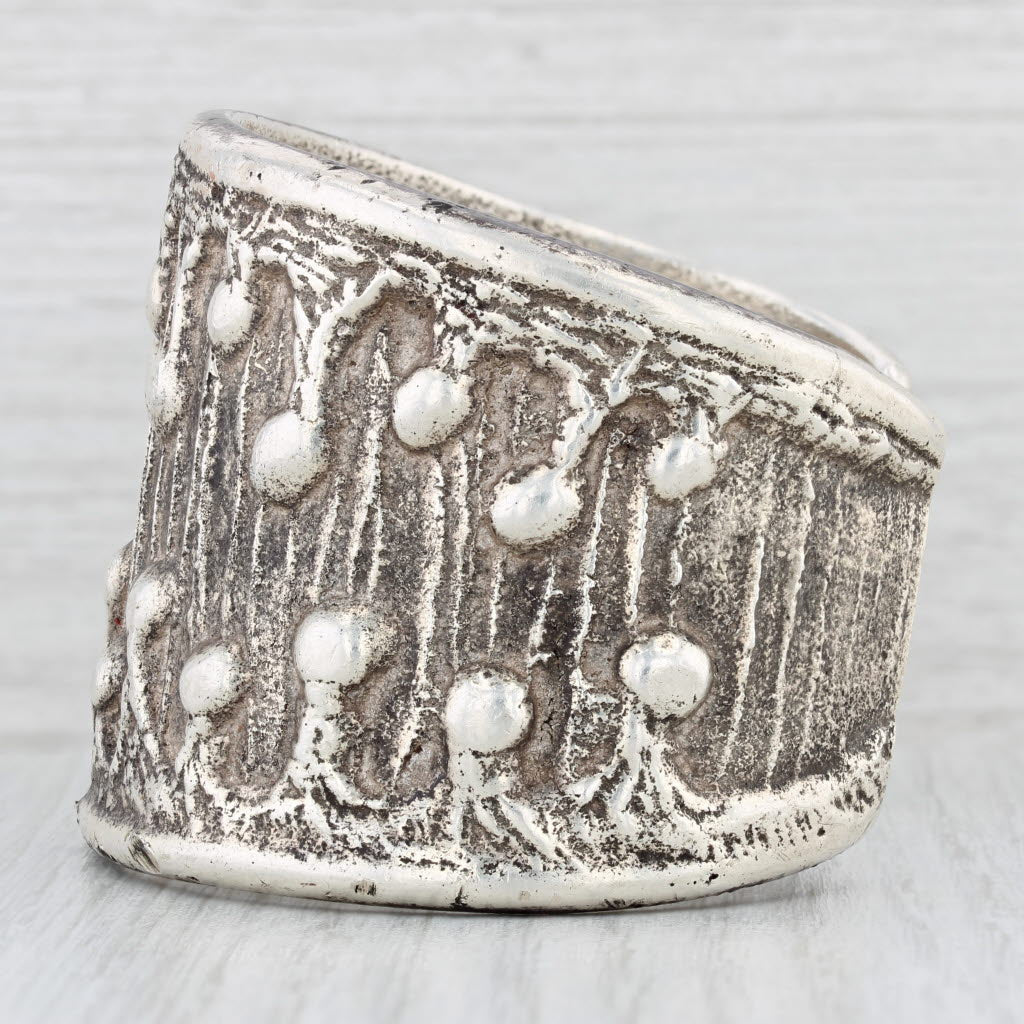 Light Gray Southwestern Taos Cuff Bracelet Sterling Silver Textured Vintage Statement 7.25"