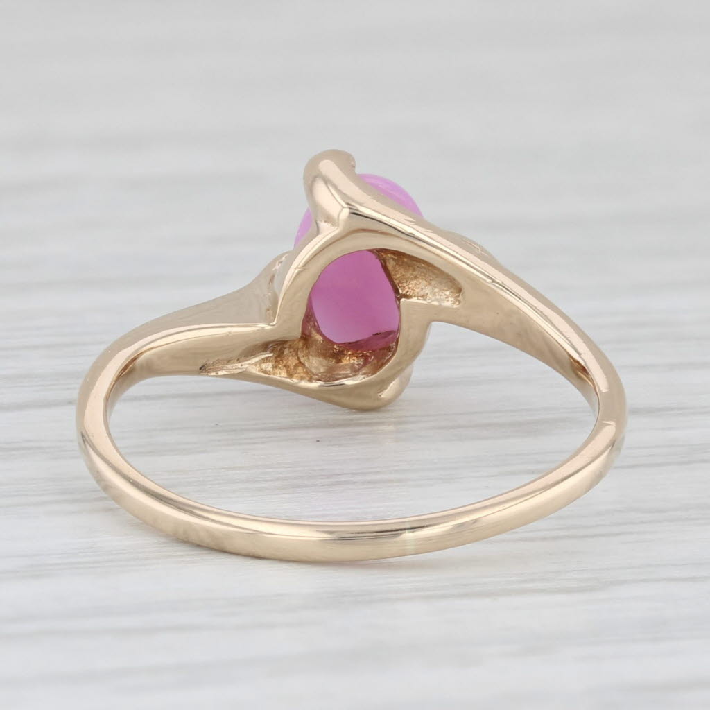 Light Gray Lab Created Star Ruby Cabochon Solitaire Bypass Ring 14K Yellow Gold Ring Size 6