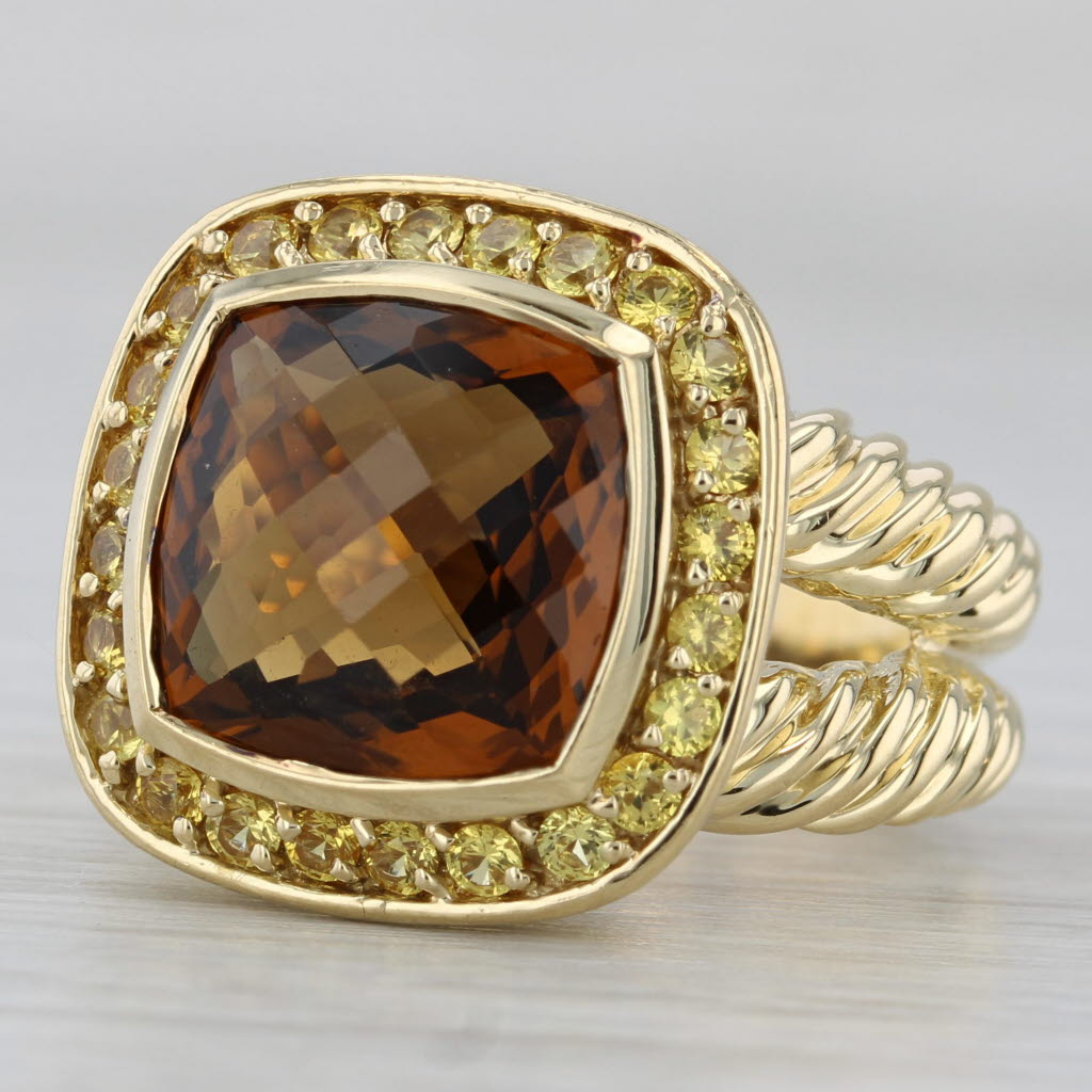 Gray David Yurman Albion 4.96ctw Smoky Quartz Yellow Sapphire Halo Ring 18k Gold