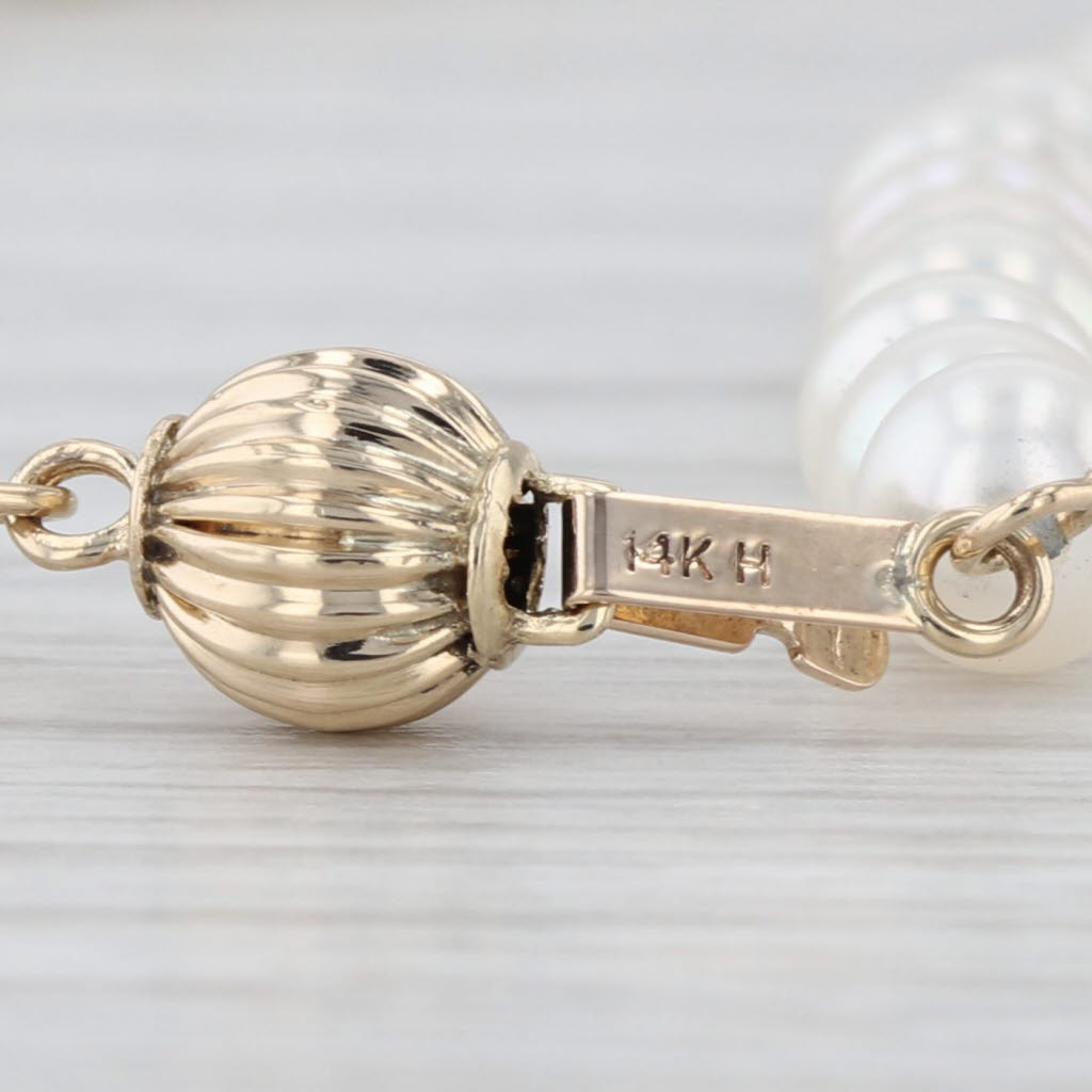 Cultured Pearl Single Strand Bead Necklace 14k Gold Bead Clasp 18.5" 5.2-5.3mm