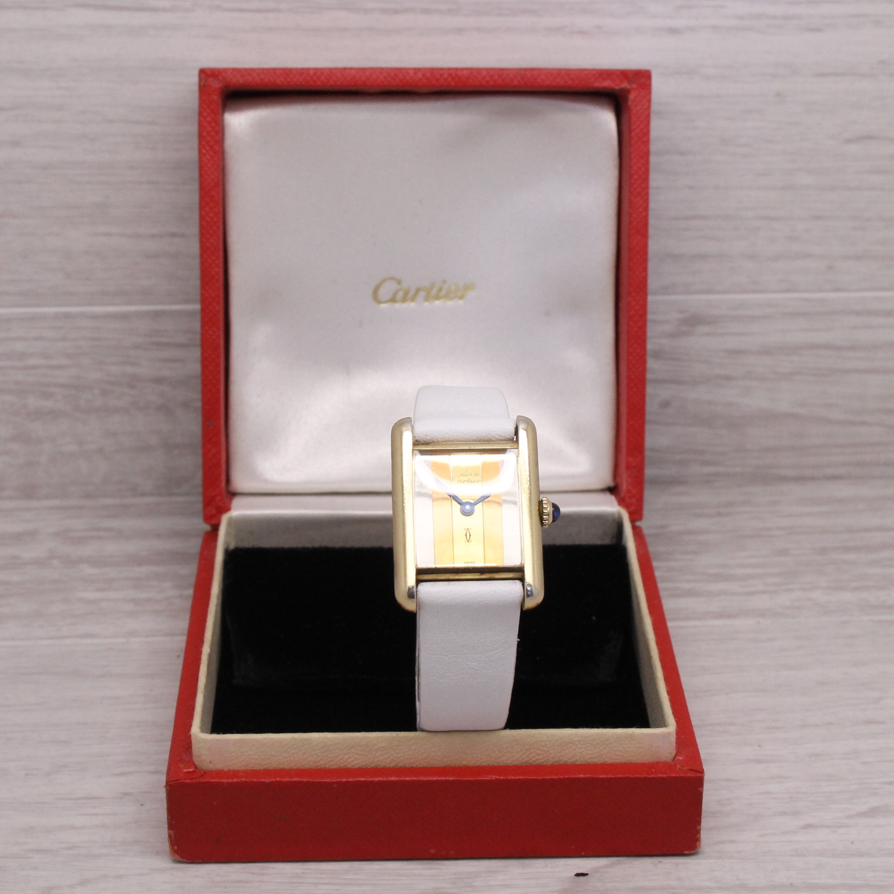 Dark Gray Vintage Cartier Paris Tank Small 21mm 925 Argent Mechanical Tri Gold Watch