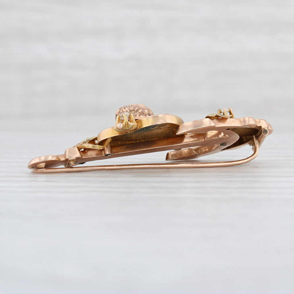 Antique Heart Anchor Brooch 10k 12k Gold Pearl Diamond Floral Pin