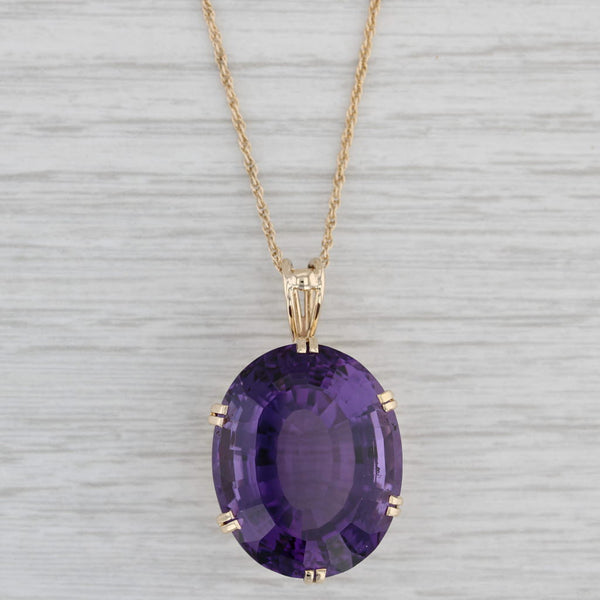 Gray Church & Co 34.50ct Amethyst Pendant Necklace 14k Yellow Gold 16" Rope Chain