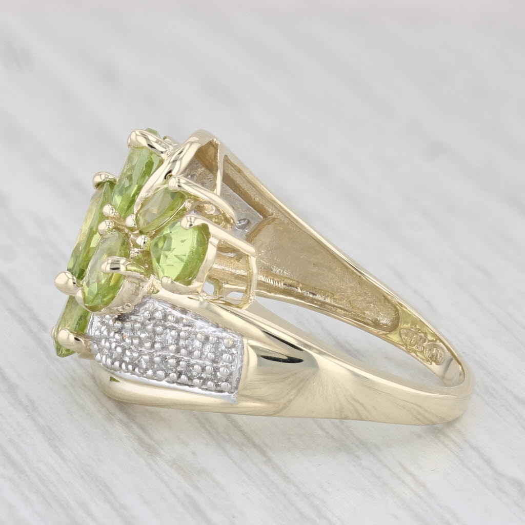 Light Gray 3.71ctw Peridot Diamond Cluster Ring 10k Yellow Gold Size 8.25 Cocktail