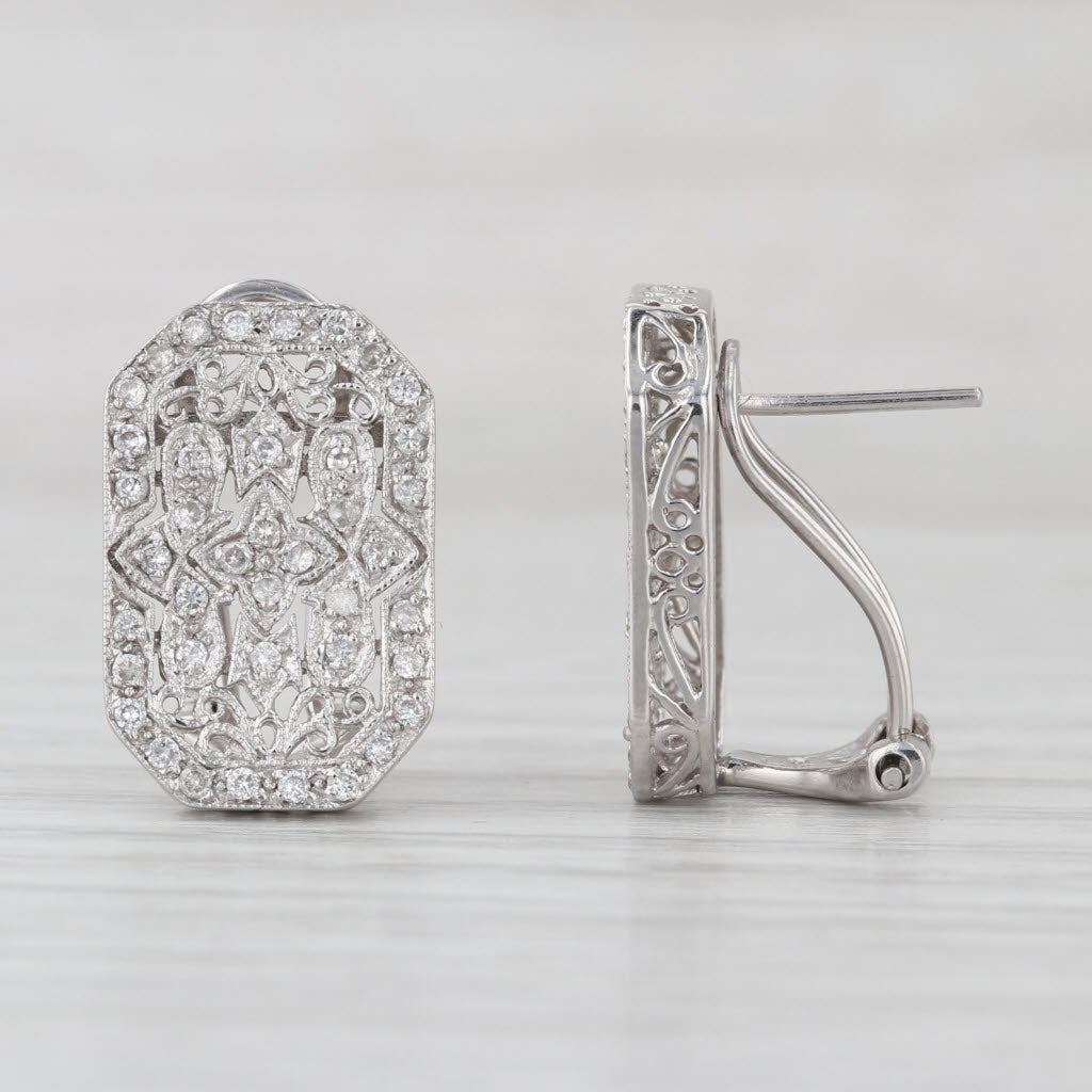 0.40ctw Diamond Filigree Drop Earrings 14k White Gold Omega Backs