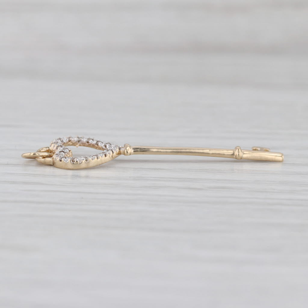 0.10ctw Diamond Heart Skeleton Key Pendant 14k Yellow Gold Charm
