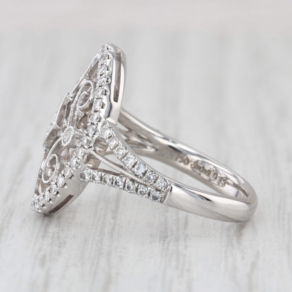 Simon G 0.73ctw Diamond Ornate Filigree Ring 18k White Gold Size 6.5