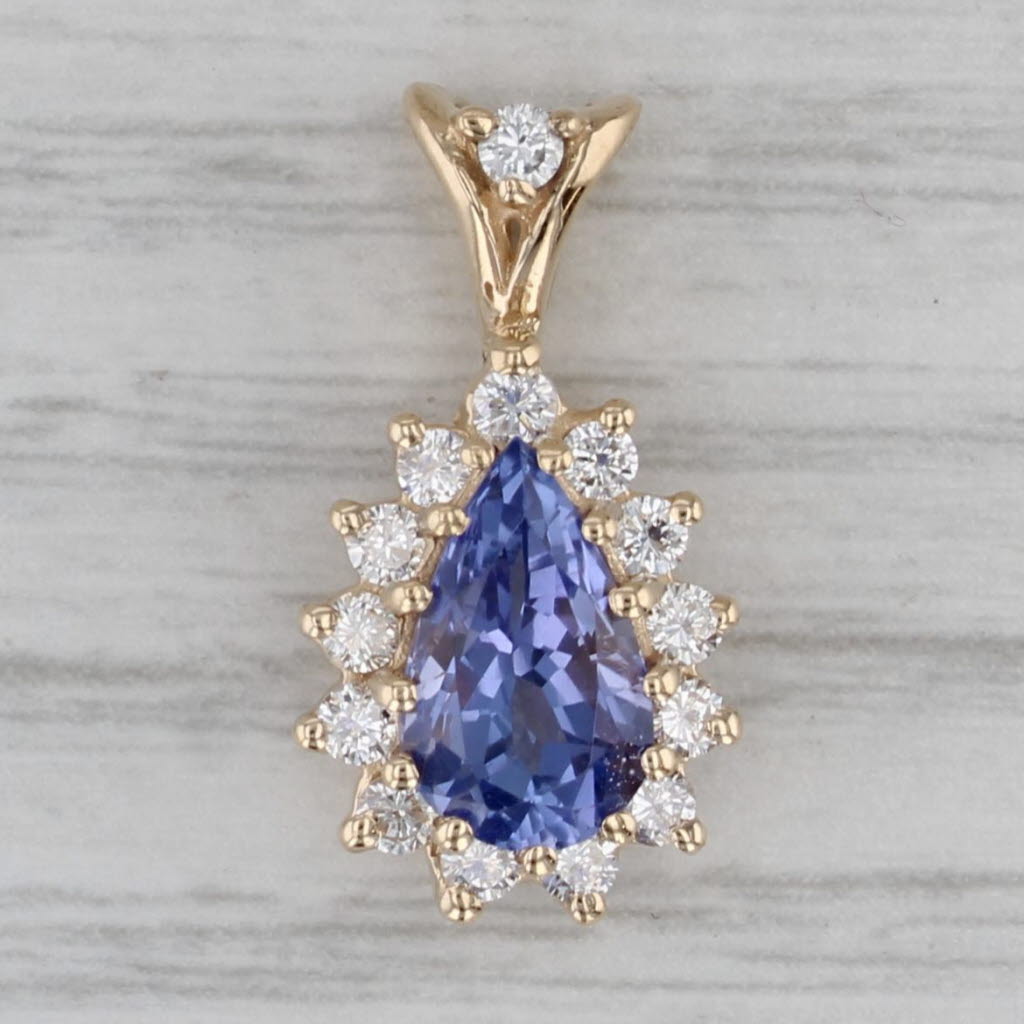 Gray 2.14ctw Tanzanite Diamond Halo Teardrop Pendant 14k Yellow Gold