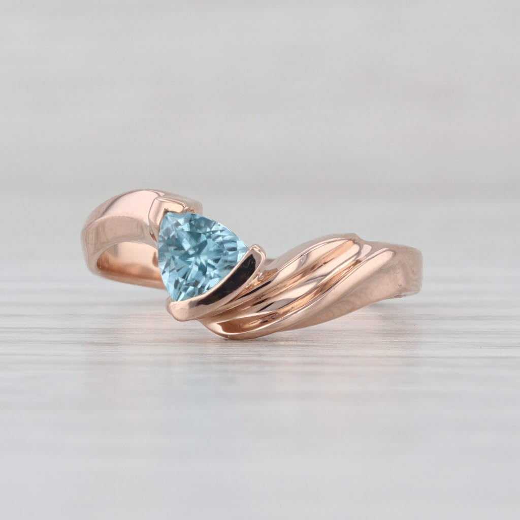 0.58ct Blue Zircon Solitaire Ring 14k Rose Gold Size 7.25 Bypass
