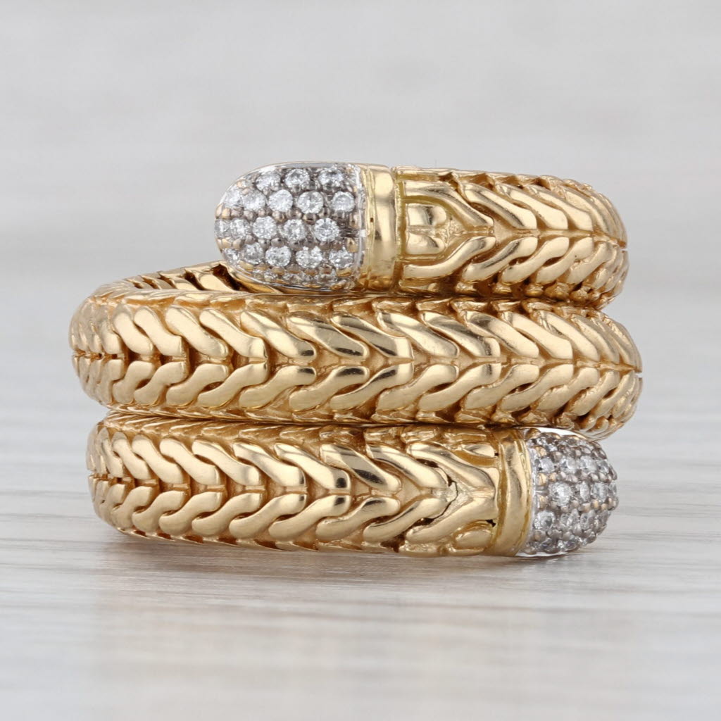 John Hardy 0.16ctw Diamond Coiled Snake Ring 18k Yellow Gold Flexible Size 7+