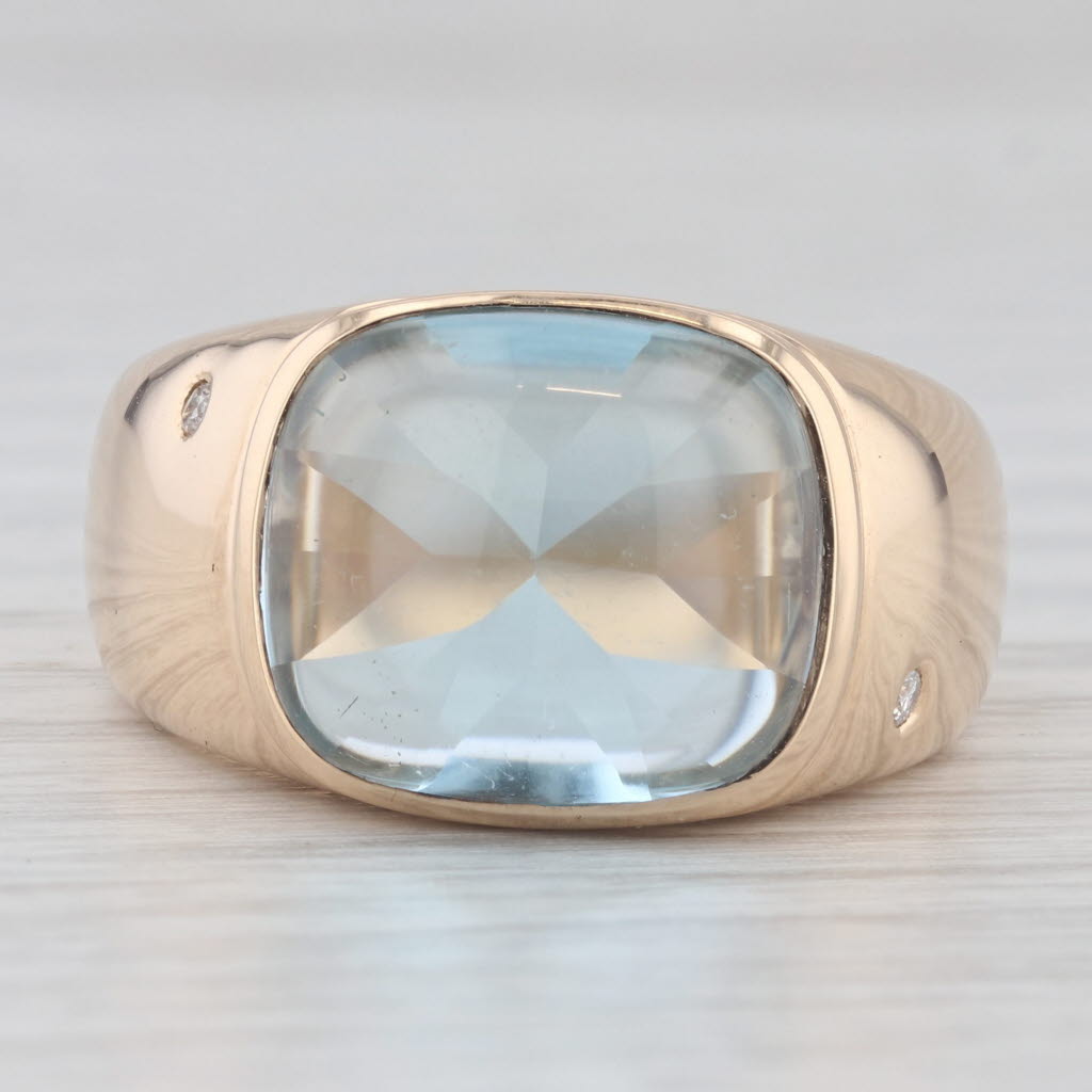 Light Gray Blue Topaz Ring 14k Yellow Gold Diamond Accents Cushion Solitaire Size 8.5