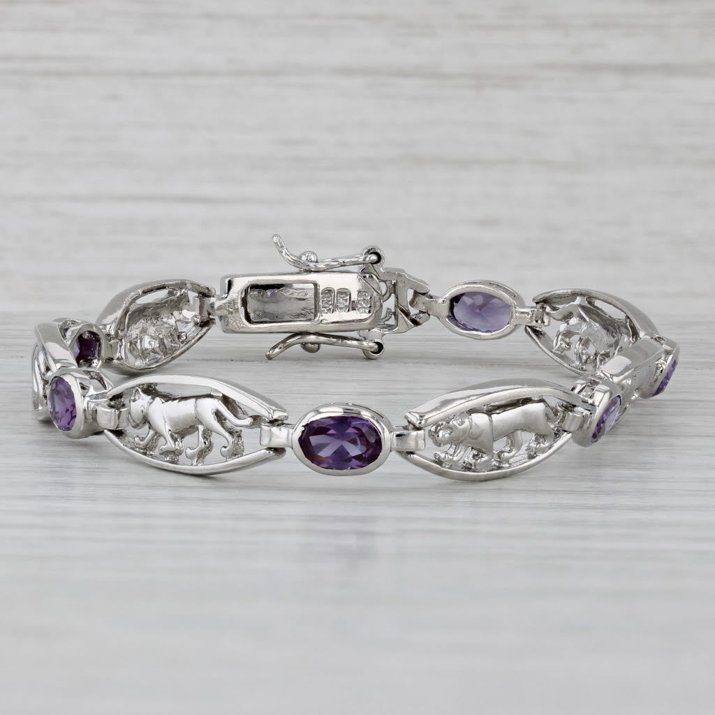 Gray 3.70ctw Purple Lab Created Sapphire Panther Bracelet Sterling Silver 7 1/4"