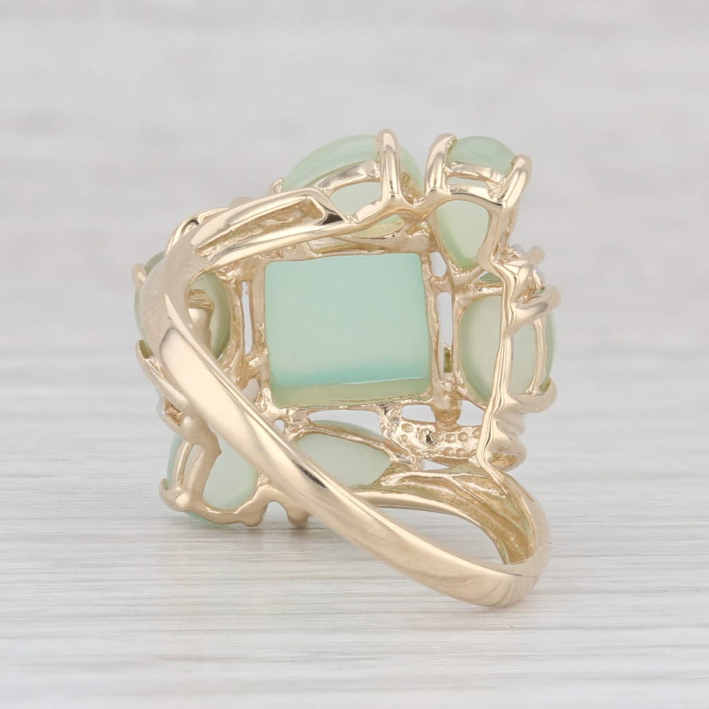 Light Gray Green Chalcedony Cluster Ring 14k Yellow Gold Size 7 Cocktail