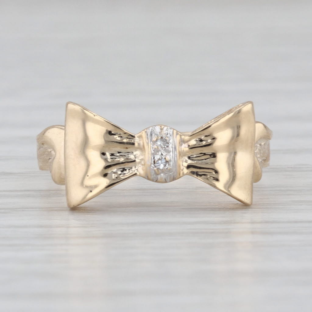 Diamond Accented Bow Tie Ring 14k Yellow Gold Size 6 Stackable