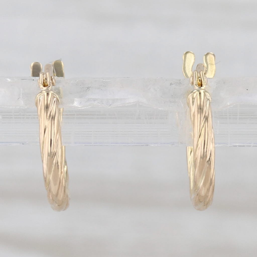 Woven Small Hoop Huggie Earrings 14k Yellow Gold Snap Top Round Micro Hoops