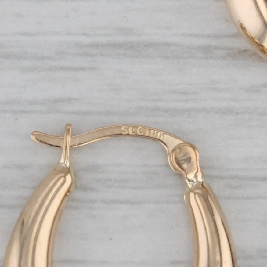 Gray Beveled Hoop Earrings 18k Yellow Gold Snap Top Oval Hoops