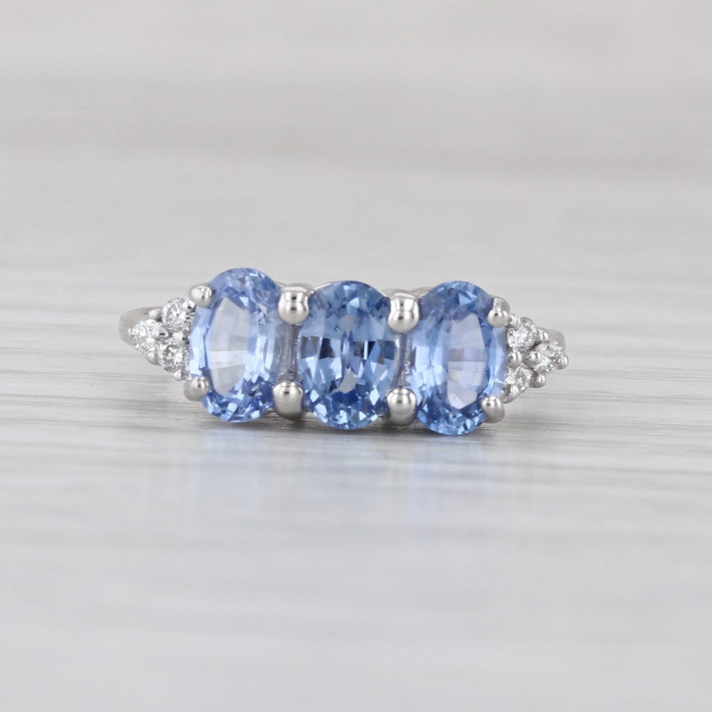 1.96ctw Blue Sapphire Diamond 3-Stone Ring 14k White Gold Size 5